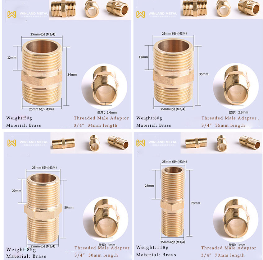 3/4" Threaded brass male adaptor fittings for plumbing application