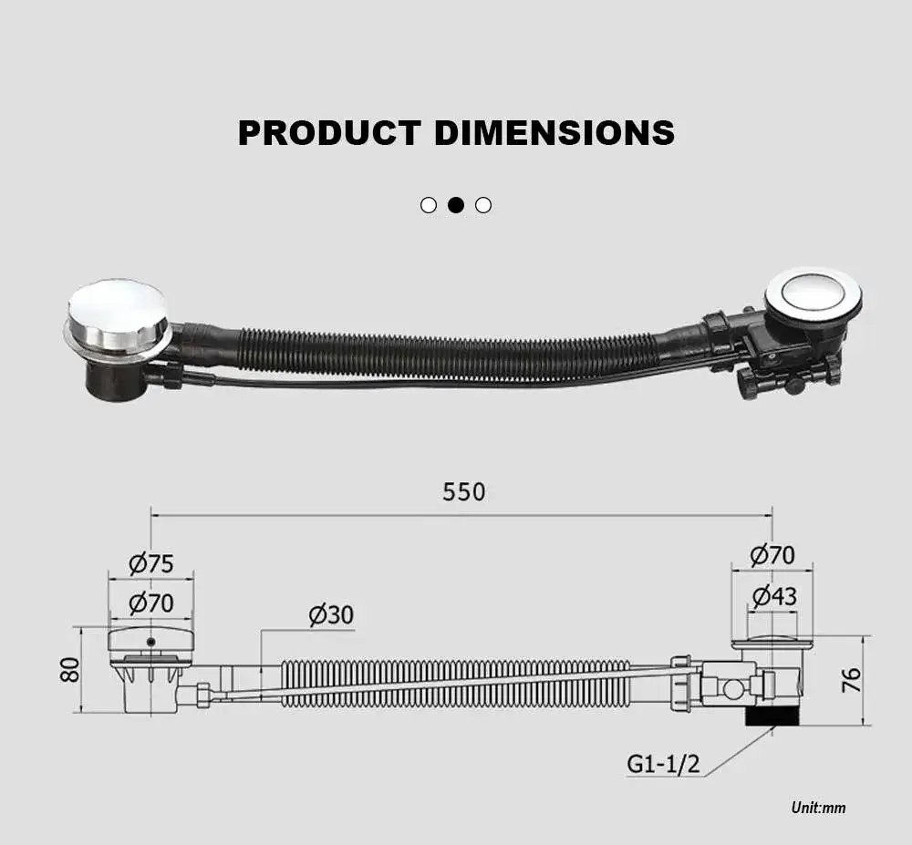 Cable Drive Bathtub Drains Dimensions and Drawings