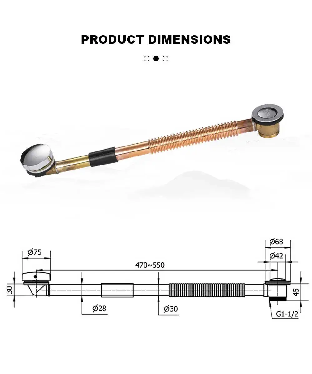 Brass Commercial Bathtub Overflow Pop-Up Drains 