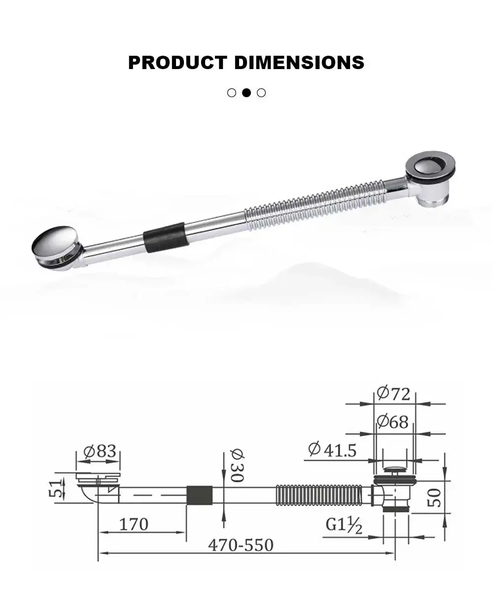 Dimensions of the pop up drain